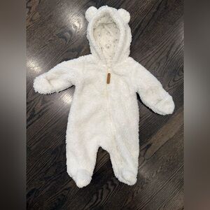 Cozy White Fleece Baby Onesie or Snowsuit- size NB